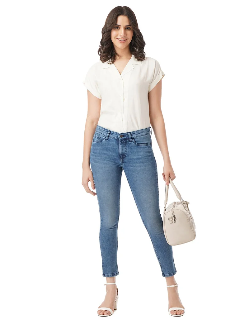 inkd جينز نسائي Airflex ضيق - متوسط الارتفاع | مزيج القطن | الوزن الخفيف | قماش قابل للتمدد | تصميم كلاسيك 5 بوكيتيب | جينز للنساء